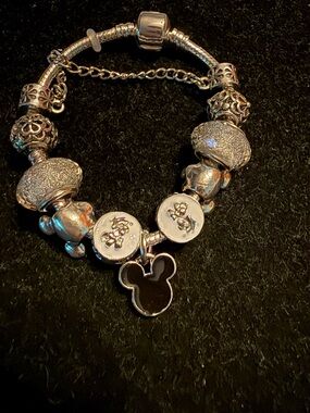 Silver Charm Bracelet with Mickey Head Pendant